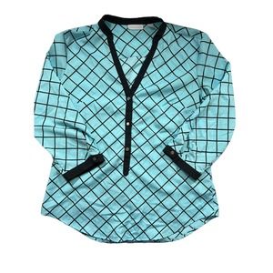 New York & Co Sky Blue w/Black Lines Geometric Pattern Small